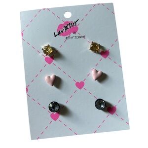 Betsey Johnson Luv Betsey Multi Color Small Trio Stud Earring Set